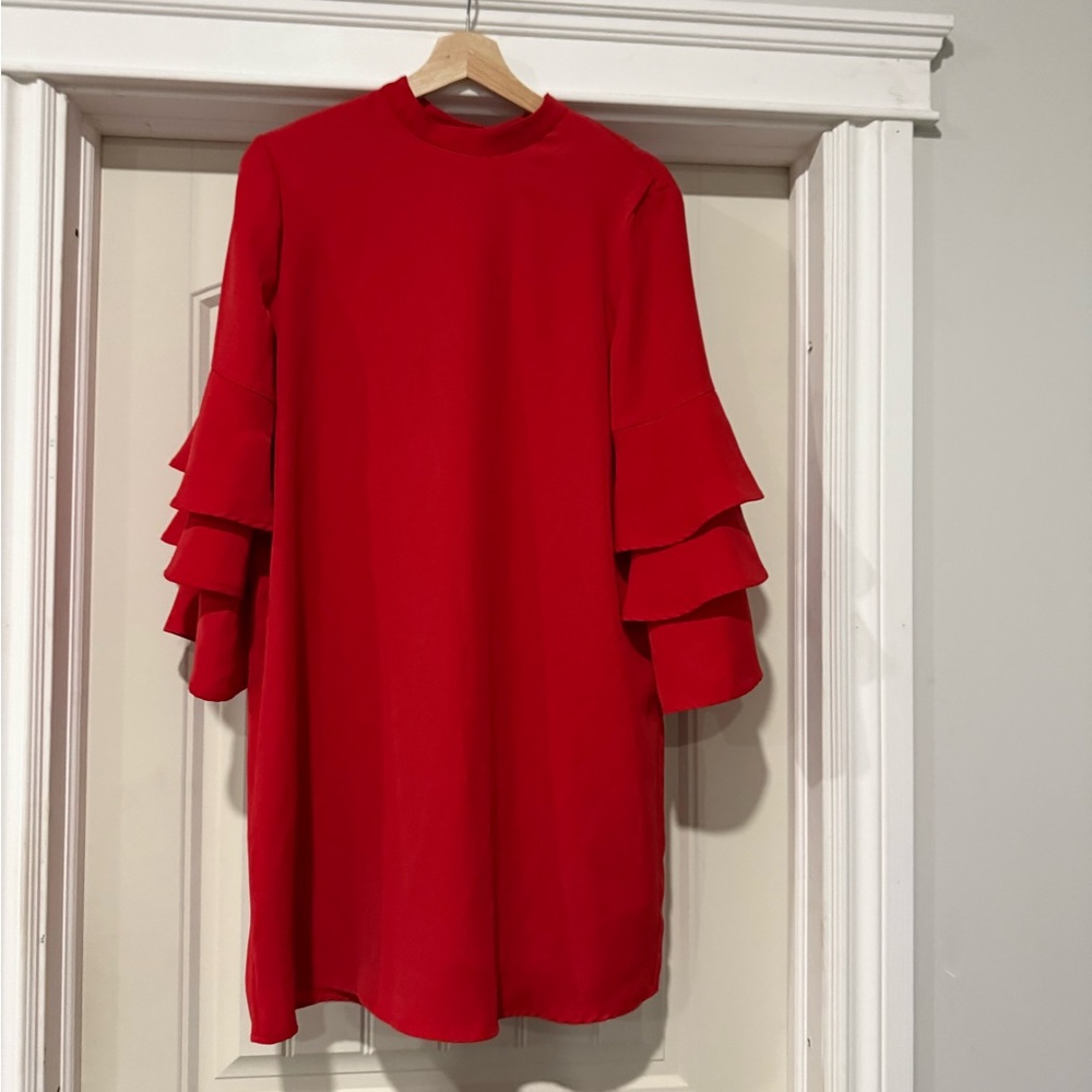 Chelsea Red Ruffle Sleeve Dress - Picture 2 of 13